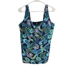 Lands' End Paisley Swim Top 16DDD Womens Plus Size Padded Underwired Beach